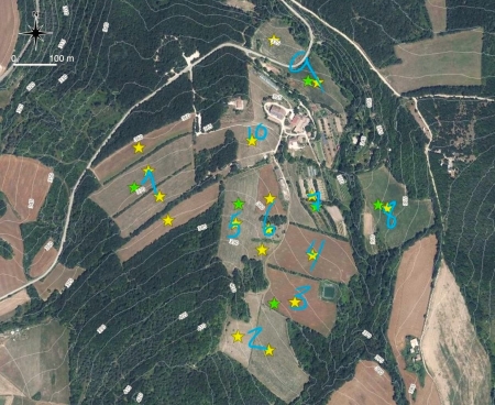 design-paysages-regeneratifs-amanins-topographie Vue aérienne des Amanins avec lignes topographiques